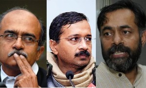 Prashant Bhushan, Arvind Kejriwal and Yogendra Yadav